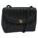 CHANEL Matelasse Mademoiselle Shoulder Bag Lamb Skin Black Gold CC Auth 124522-1