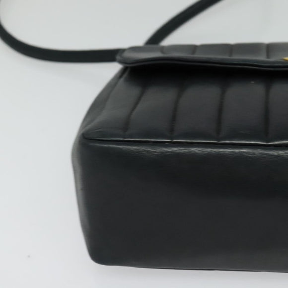 CHANEL Matelasse Mademoiselle Shoulder Bag Lamb Skin Black Gold CC Auth 124522