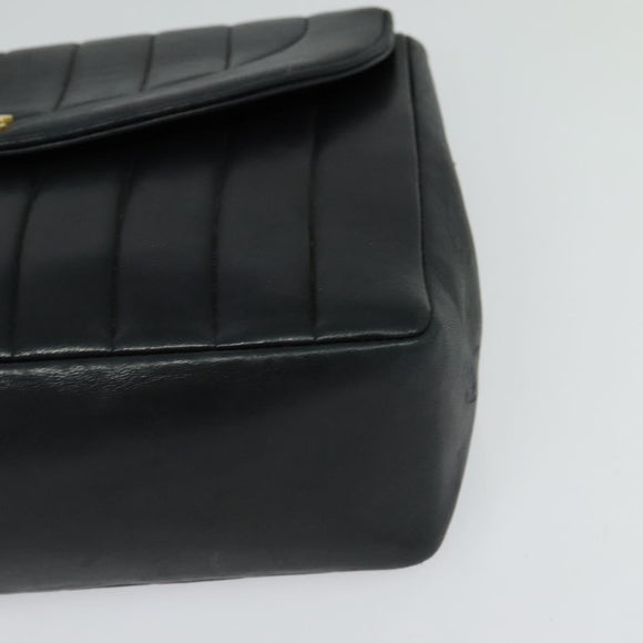 CHANEL Matelasse Mademoiselle Shoulder Bag Lamb Skin Black Gold CC Auth 124522