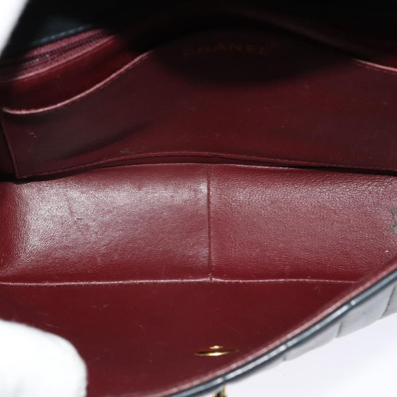 CHANEL Matelasse Mademoiselle Shoulder Bag Lamb Skin Black Gold CC Auth 124522