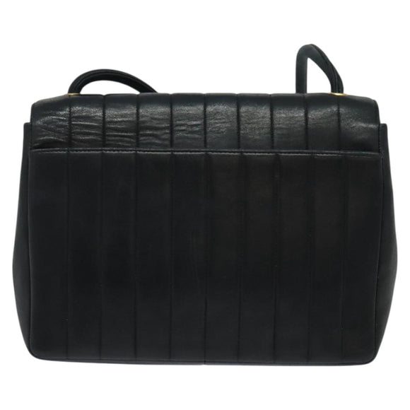 CHANEL Matelasse Mademoiselle Shoulder Bag Lamb Skin Black Gold CC Auth 124522