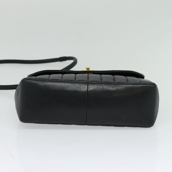 CHANEL Matelasse Mademoiselle Shoulder Bag Lamb Skin Black Gold CC Auth 124522