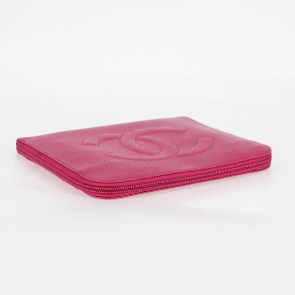 CHANEL COCO Mark Clutch Bag Caviar Skin Pink Gold CC Auth 124523V