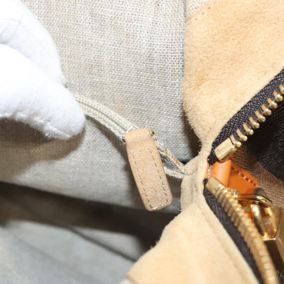 FENDI Pecan Canvas Hand Bag Brown Black Auth 124524