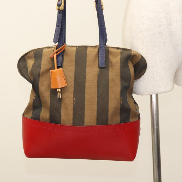 FENDI Pecan Canvas Hand Bag Brown Black Auth 124524