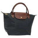 LONGCHAMP Hand Bag Nylon Leather Gray Gold Auth 124565-1