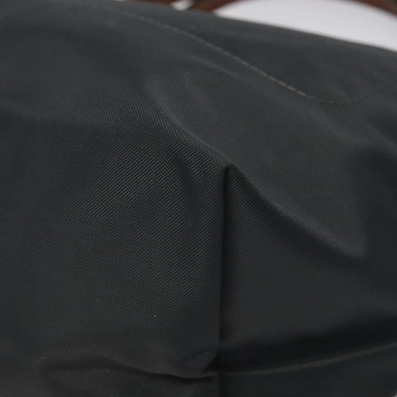 LONGCHAMP Hand Bag Nylon Leather Gray Gold Auth 124565