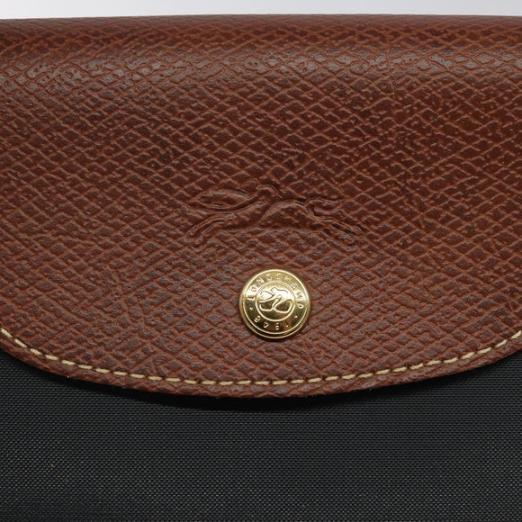 LONGCHAMP Hand Bag Nylon Leather Gray Gold Auth 124565