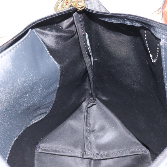 LONGCHAMP Hand Bag Nylon Leather Gray Gold Auth 124565