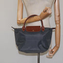 LONGCHAMP Hand Bag Nylon Leather Gray Gold Auth 124565-21