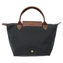 LONGCHAMP Hand Bag Nylon Leather Gray Gold Auth 124565-2