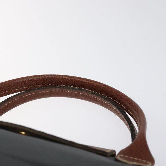 LONGCHAMP Hand Bag Nylon Leather Gray Gold Auth 124565