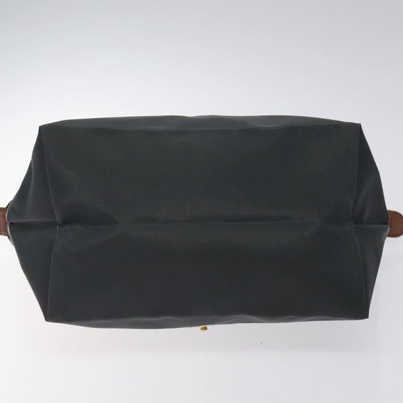 LONGCHAMP Hand Bag Nylon Leather Gray Gold Auth 124565