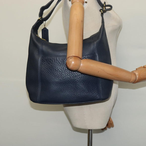 Coach Shoulder Bag Leather Navy Gold Auth 124594