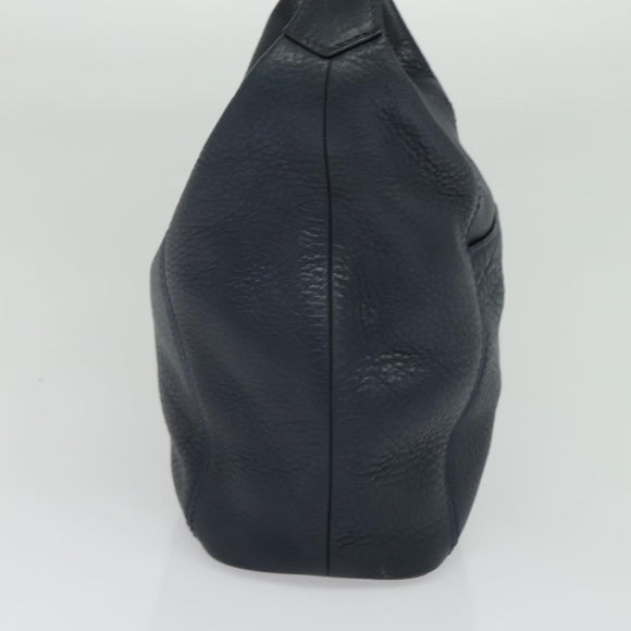 Coach Shoulder Bag Leather Navy Gold Auth 124594