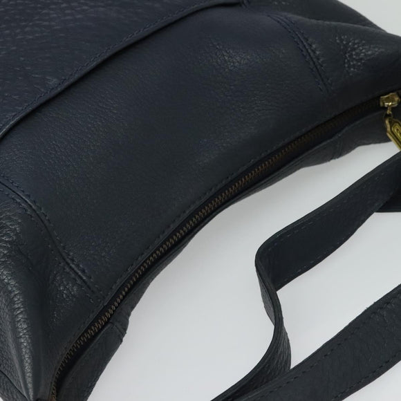 Coach Shoulder Bag Leather Navy Gold Auth 124594