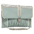 Miu Miu Matelasse Chain Shoulder Bag Leather Light Blue Silver Auth 124604-1