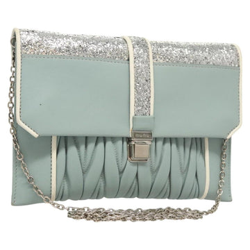 Miu Miu Matelasse Chain Shoulder Bag Leather Light Blue Silver Auth 124604