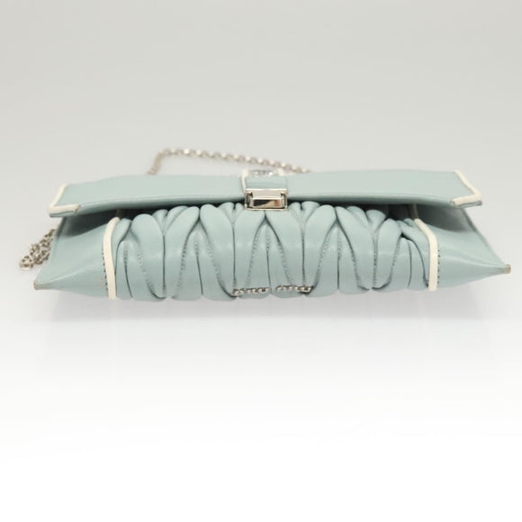 Miu Miu Matelasse Chain Shoulder Bag Leather Light Blue Silver Auth 124604