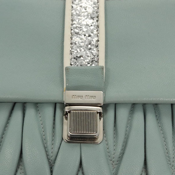 Miu Miu Matelasse Chain Shoulder Bag Leather Light Blue Silver Auth 124604