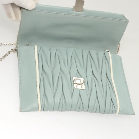 Miu Miu Matelasse Chain Shoulder Bag Leather Light Blue Silver Auth 124604