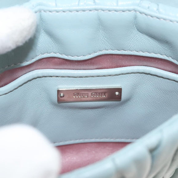 Miu Miu Matelasse Chain Shoulder Bag Leather Light Blue Silver Auth 124604