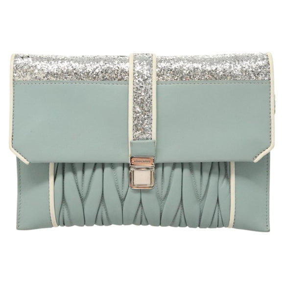 Miu Miu Matelasse Chain Shoulder Bag Leather Light Blue Silver Auth 124604