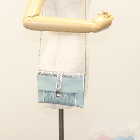 Miu Miu Matelasse Chain Shoulder Bag Leather Light Blue Silver Auth 124604