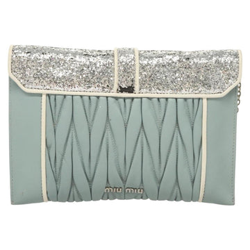 Miu Miu Matelasse Chain Shoulder Bag Leather Light Blue Silver Auth 124604 - 0