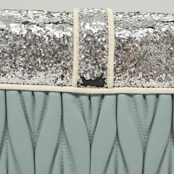 Miu Miu Matelasse Chain Shoulder Bag Leather Light Blue Silver Auth 124604