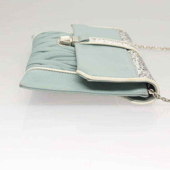 Miu Miu Matelasse Chain Shoulder Bag Leather Light Blue Silver Auth 124604