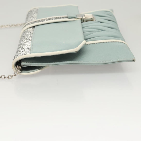 Miu Miu Matelasse Chain Shoulder Bag Leather Light Blue Silver Auth 124604