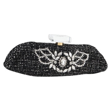 CHANEL Clutch Bag Tweed Black Gold CC Auth 124606AV