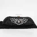 CHANEL Clutch Bag Tweed Black Gold CC Auth 124606AV-12