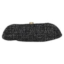 CHANEL Clutch Bag Tweed Black Gold CC Auth 124606AV-2