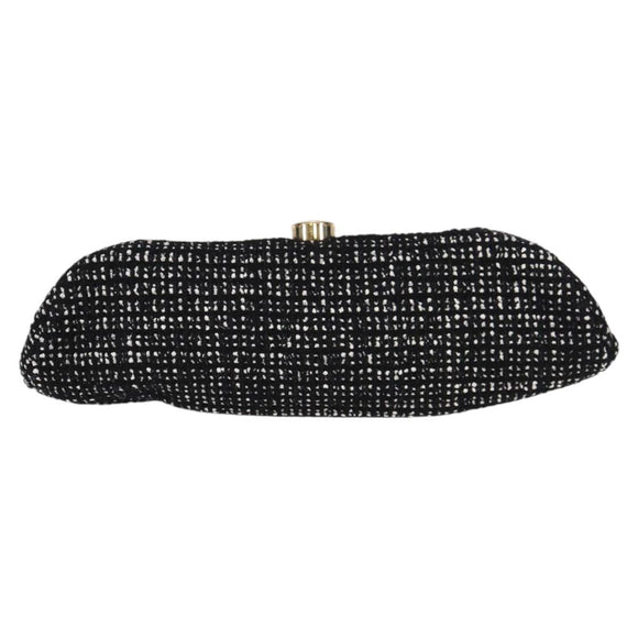 CHANEL Clutch Bag Tweed Black Gold CC Auth 124606AV