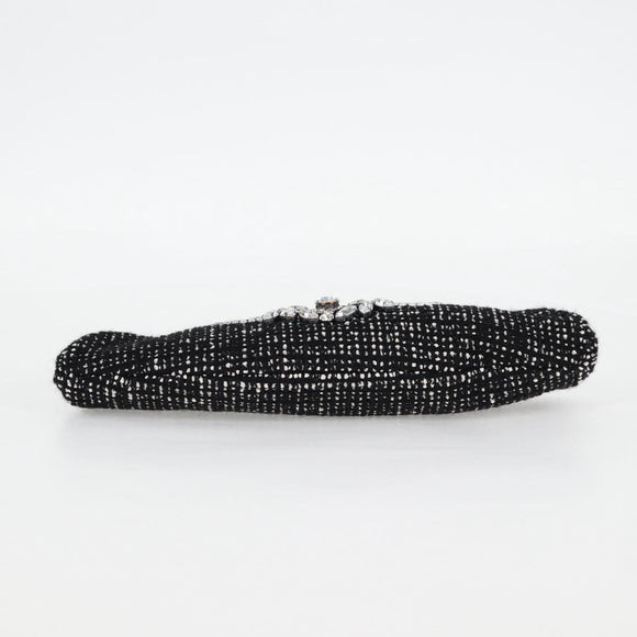 CHANEL Clutch Bag Tweed Black Gold CC Auth 124606SAV