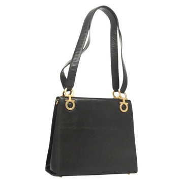 Salvatore Ferragamo Gancini Shoulder Bag Leather Black Gold Auth 124607