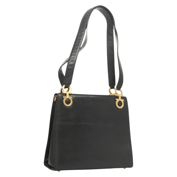Salvatore Ferragamo Gancini Shoulder Bag Leather Black Gold Auth 124607
