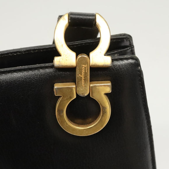 Salvatore Ferragamo Gancini Shoulder Bag Leather Black Gold Auth 124607