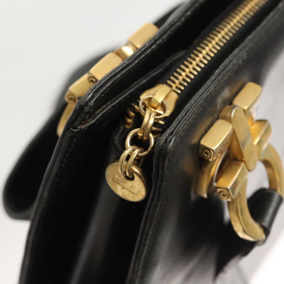 Salvatore Ferragamo Gancini Shoulder Bag Leather Black Gold Auth 124607
