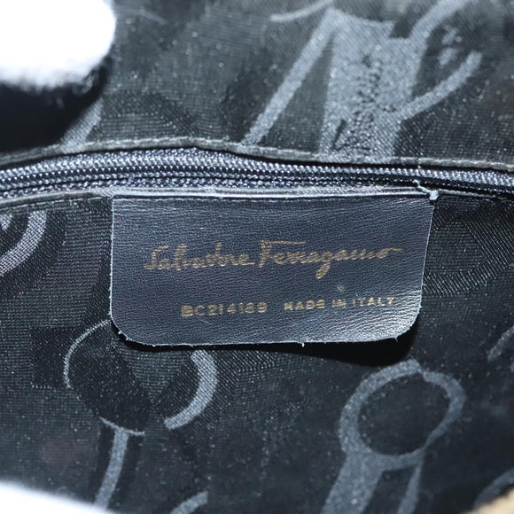 Salvatore Ferragamo Gancini Shoulder Bag Leather Black Gold Auth 124607