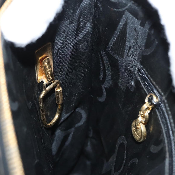 Salvatore Ferragamo Gancini Shoulder Bag Leather Black Gold Auth 124607