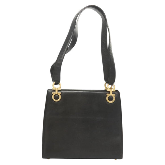 Salvatore Ferragamo Gancini Shoulder Bag Leather Black Gold Auth 124607
