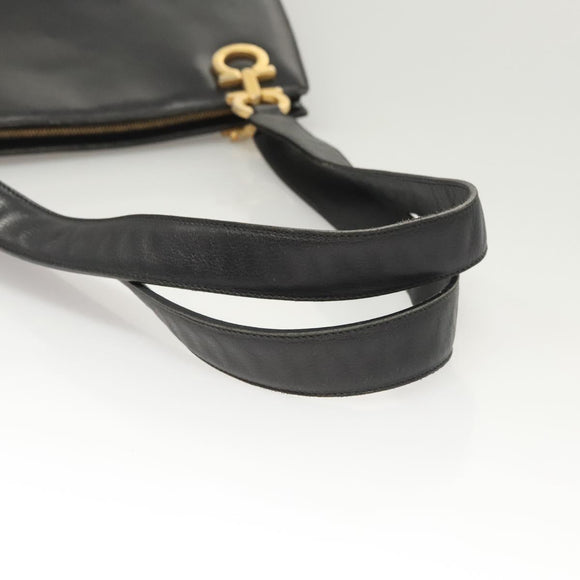 Salvatore Ferragamo Gancini Shoulder Bag Leather Black Gold Auth 124607