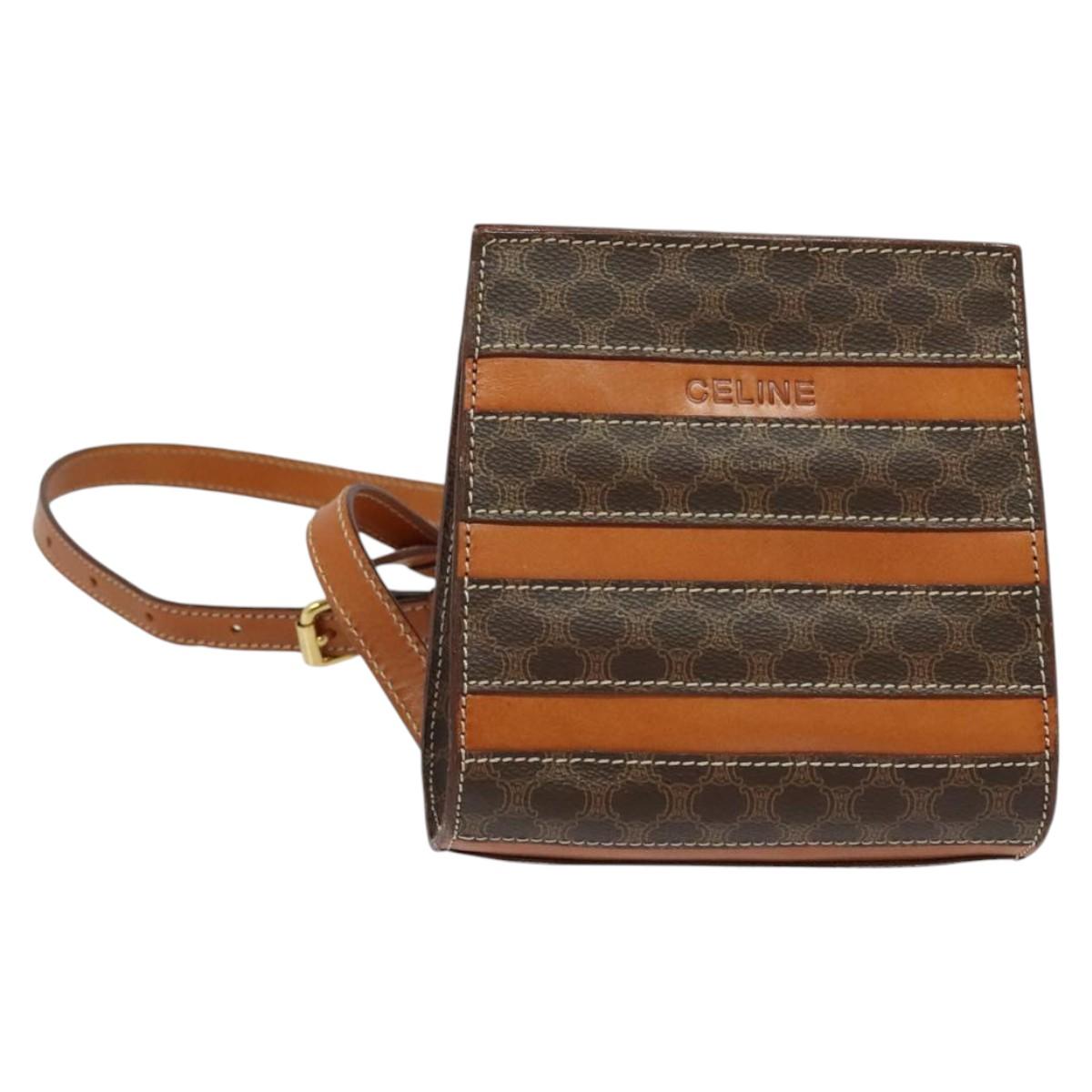 CELINE Macadam Canvas Backpack PVC Leather Brown Gold Auth  display picture 1