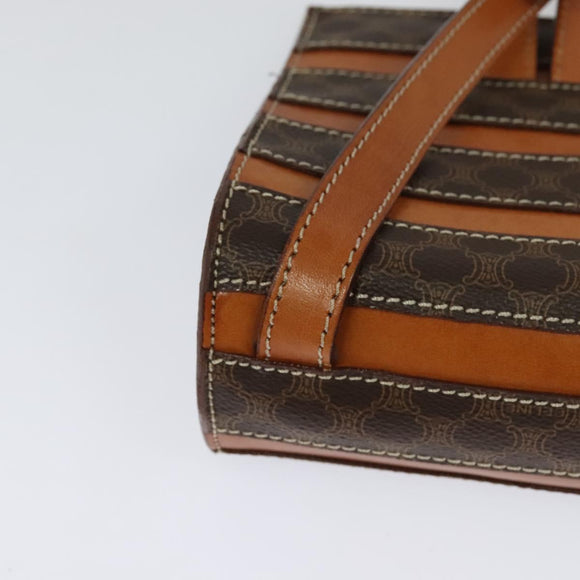 CELINE Macadam Canvas Backpack PVC Leather Brown Gold Auth 124609