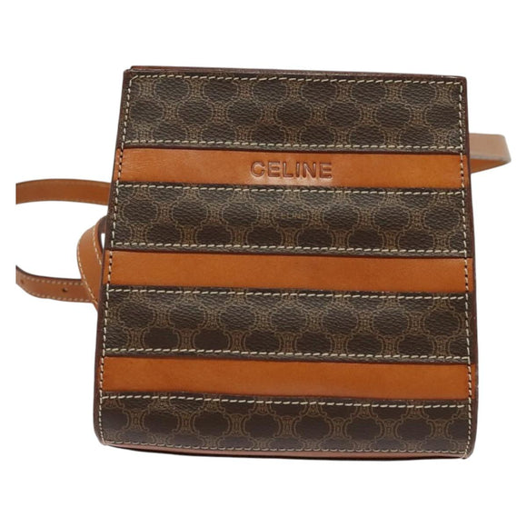 CELINE Macadam Canvas Backpack PVC Leather Brown Gold Auth 124609