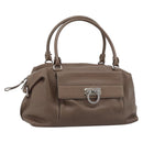 Salvatore Ferragamo Gancini Shoulder Bag Leather Brown Gold Auth 124617-1