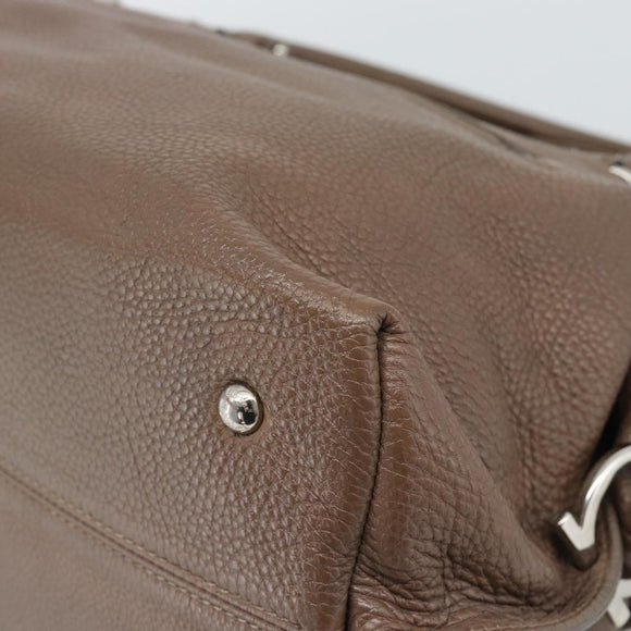 Salvatore Ferragamo Gancini Shoulder Bag Leather Brown Gold Auth 124617